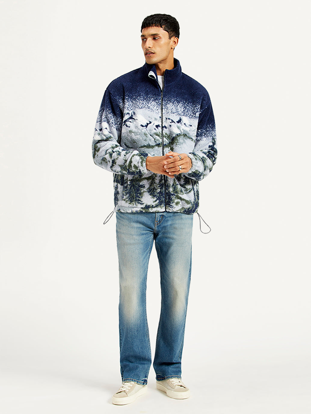 Men's Printed Grey Collar Neck Sweatshirt - Front View