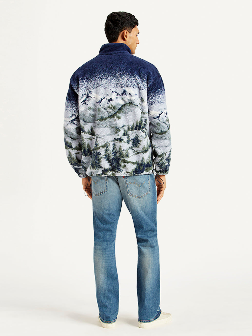 Men's Printed Grey Collar Neck Sweatshirt - Back View