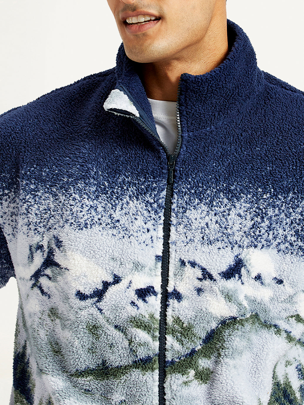 Men's Printed Grey Collar Neck Sweatshirt - Detail View