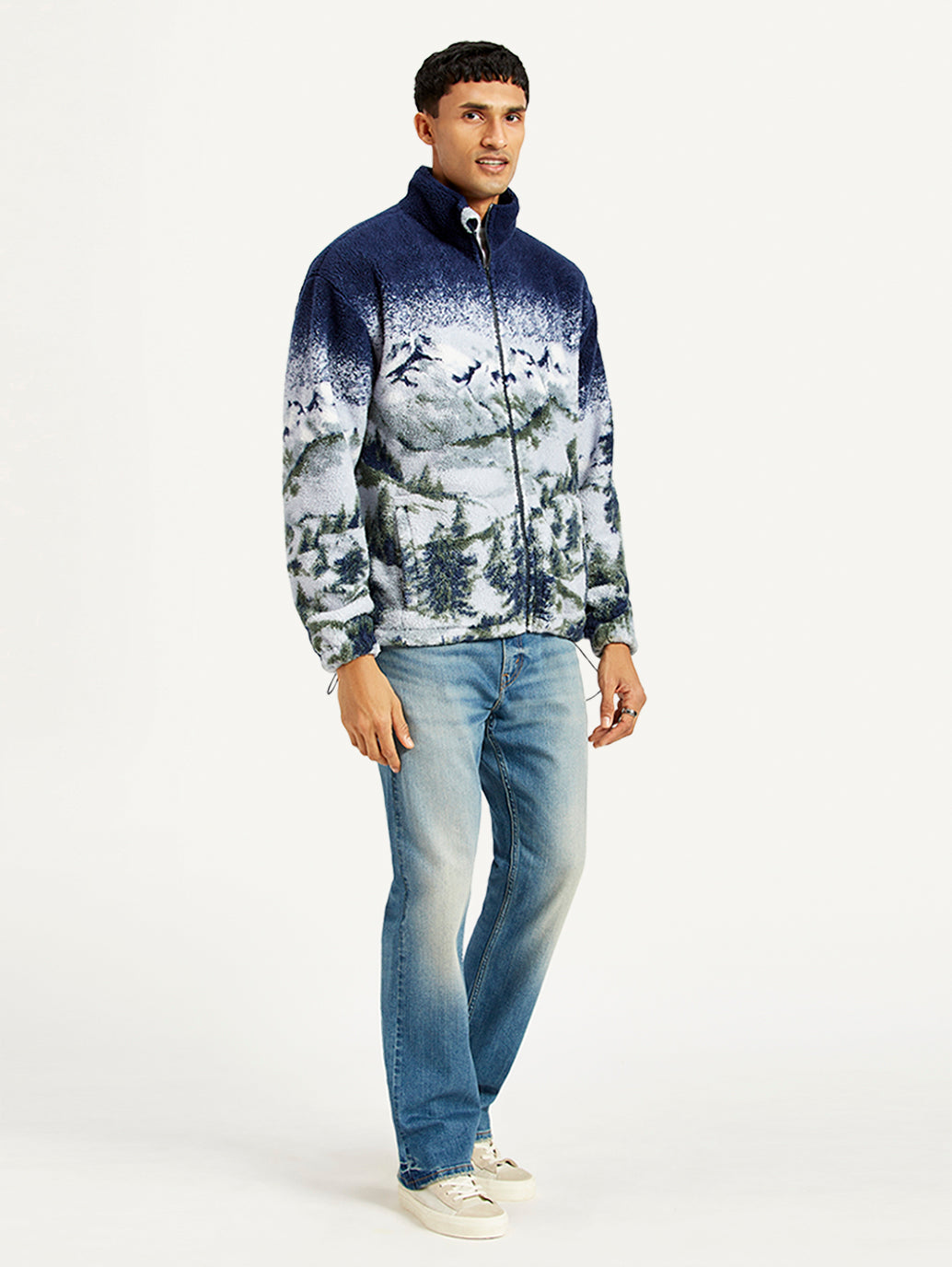 Men's Printed Grey Collar Neck Sweatshirt - Side View