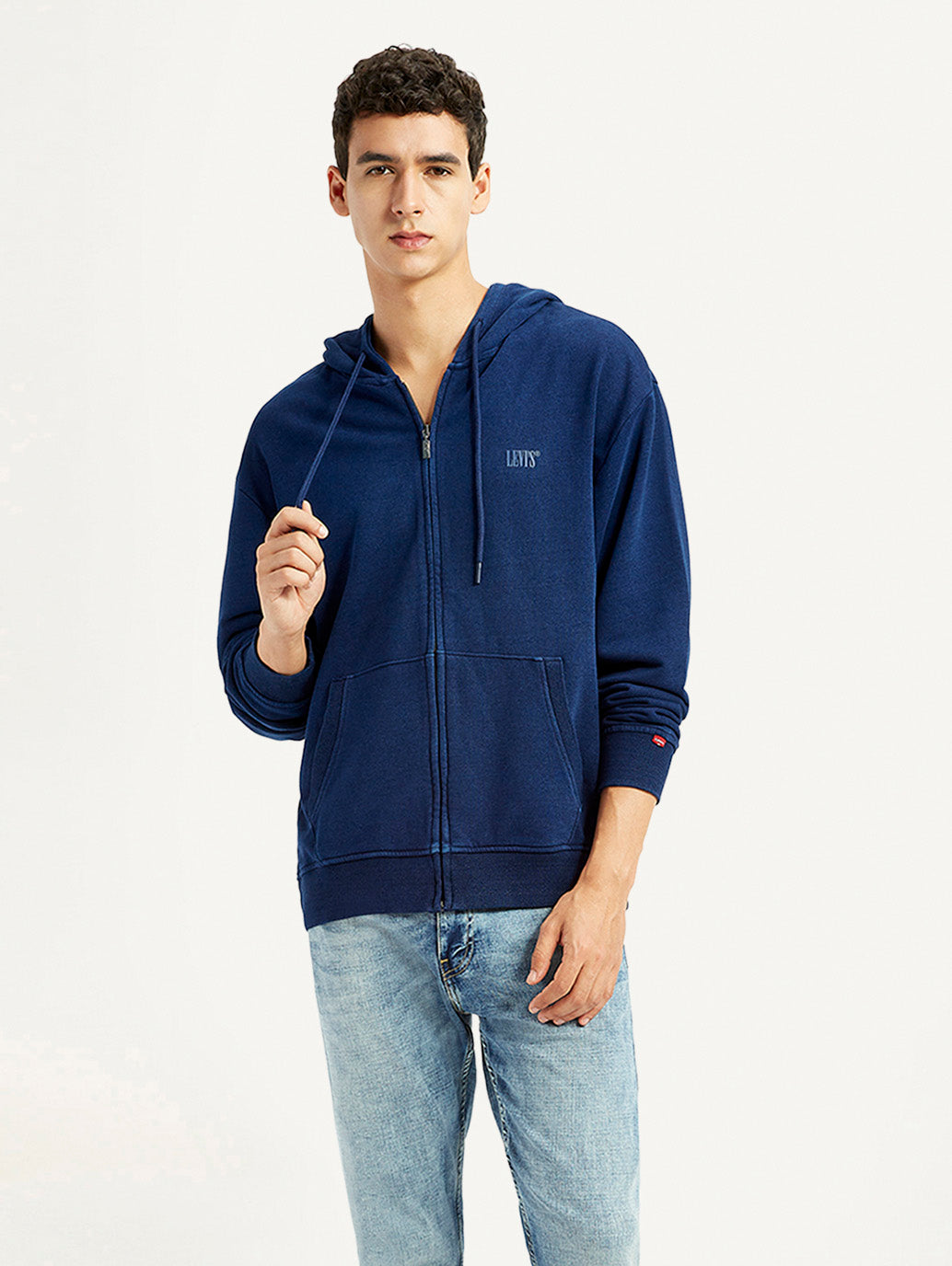 Men's Brand Logo Navy Hooded Sweatshirt - Styleshot View