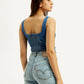 Women's Solid Blue Square Neck Denim Corset Top - Back View