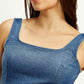 Women's Solid Blue Square Neck Denim Corset Top - Detail View