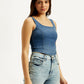 Women's Solid Blue Square Neck Denim Corset Top - Side View