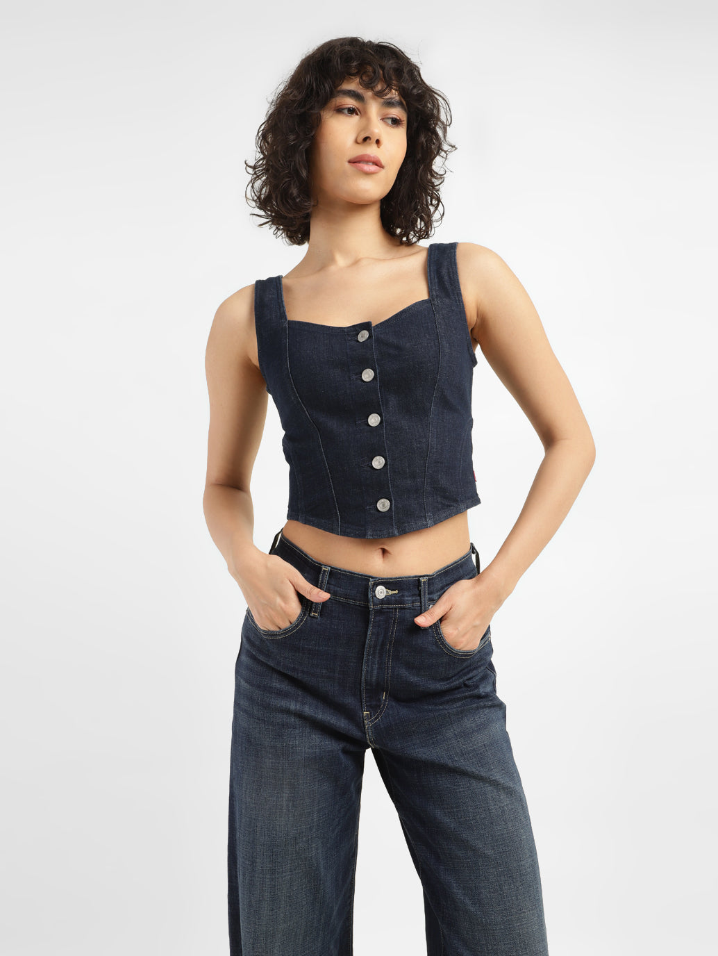 Women's Solid Blue Corset Top - StyleShot View