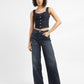 Women's Solid Blue Corset Top - ModelFront View