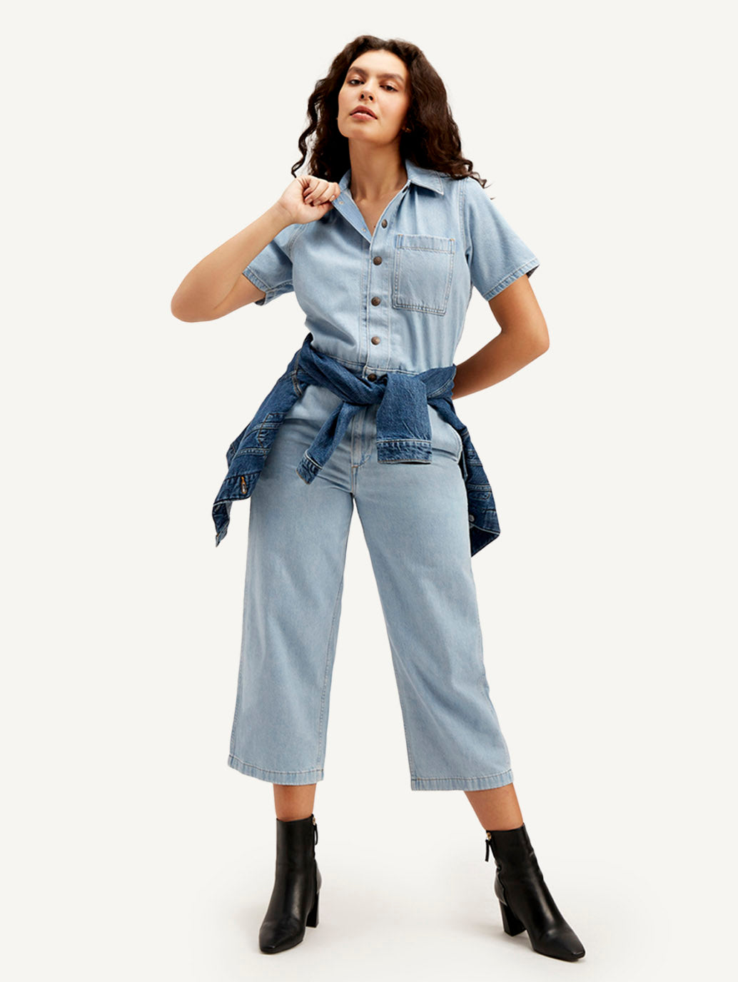 Women's Light Blue Solid Jumpsuit - Styleshot View