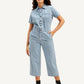 Women's Light Blue Solid Jumpsuit - Front View