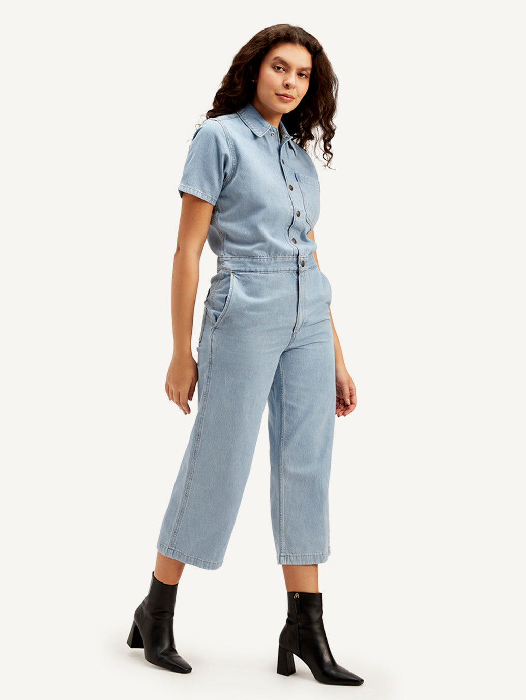 Women's Light Blue Solid Jumpsuit - Side View