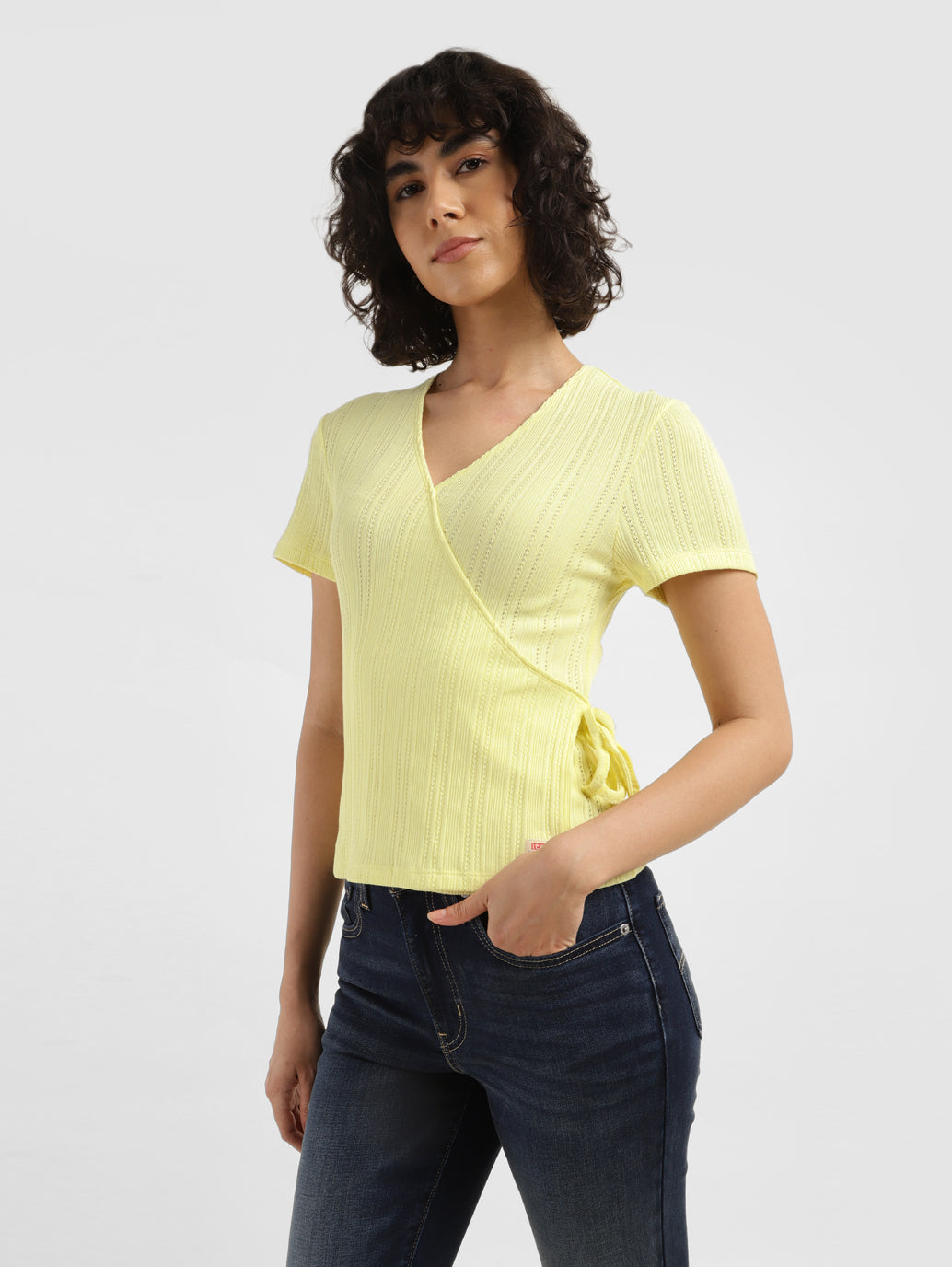 Women's Solid Yellow V-Neck  Top