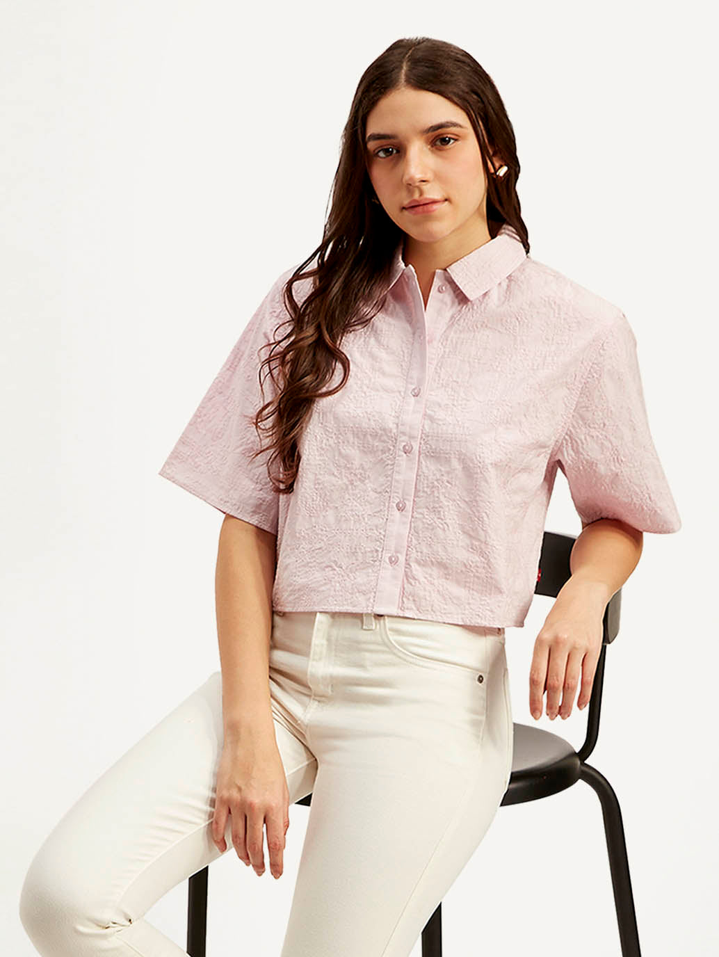 Women's Textured Spread Collar Shirt - Styleshot View