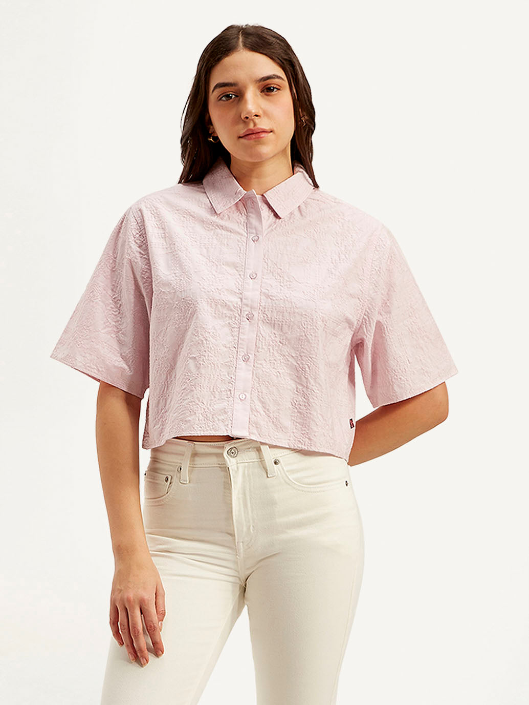 Women's Textured Spread Collar Shirt - Front View