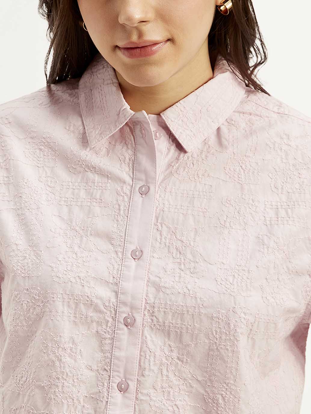 Women's Textured Spread Collar Shirt - Detail View