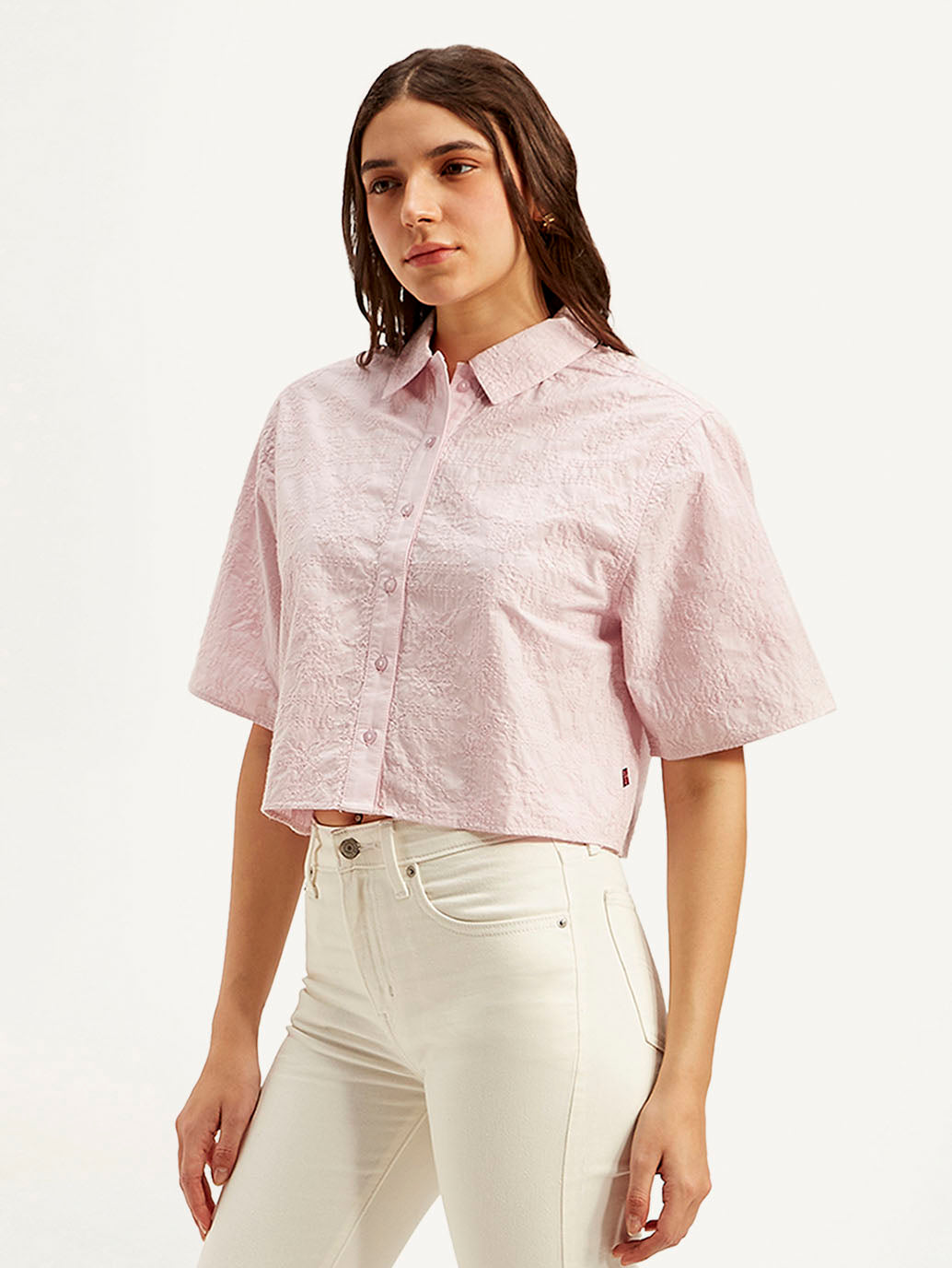 Women's Textured Spread Collar Shirt - Side View