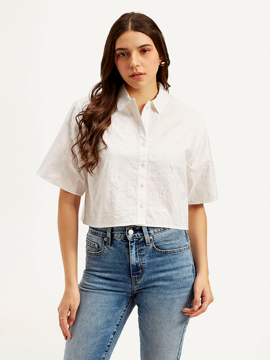 Women's Textured Spread Collar Shirt - Styleshot View