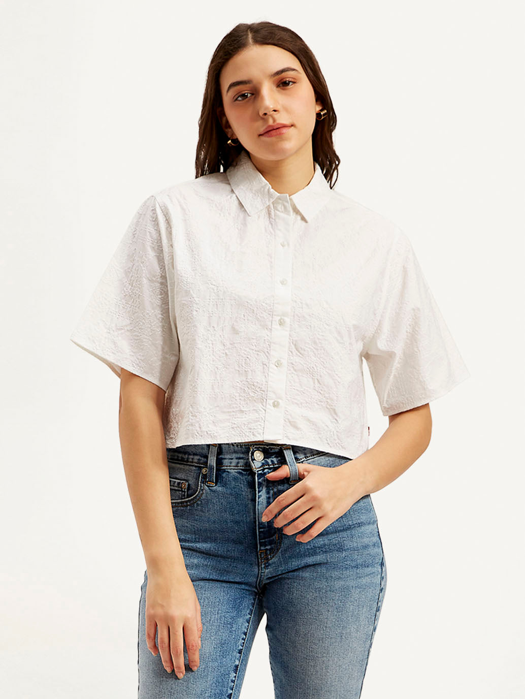 Women's Textured Spread Collar Shirt - Front View