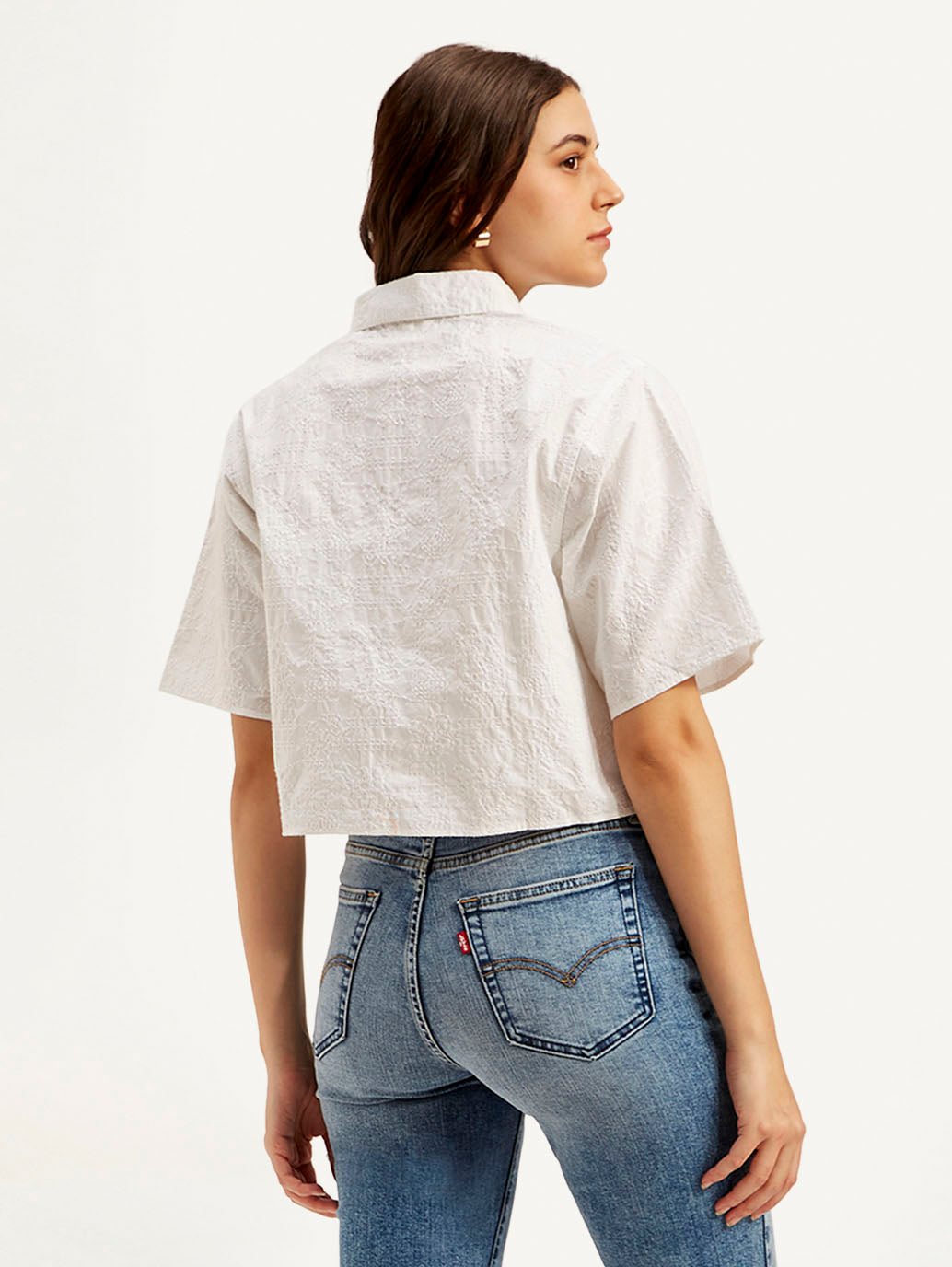 Women's Textured Spread Collar Shirt - Back View
