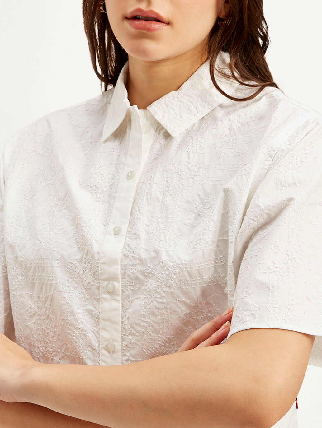 Women's Textured Spread Collar Shirt - Detail View