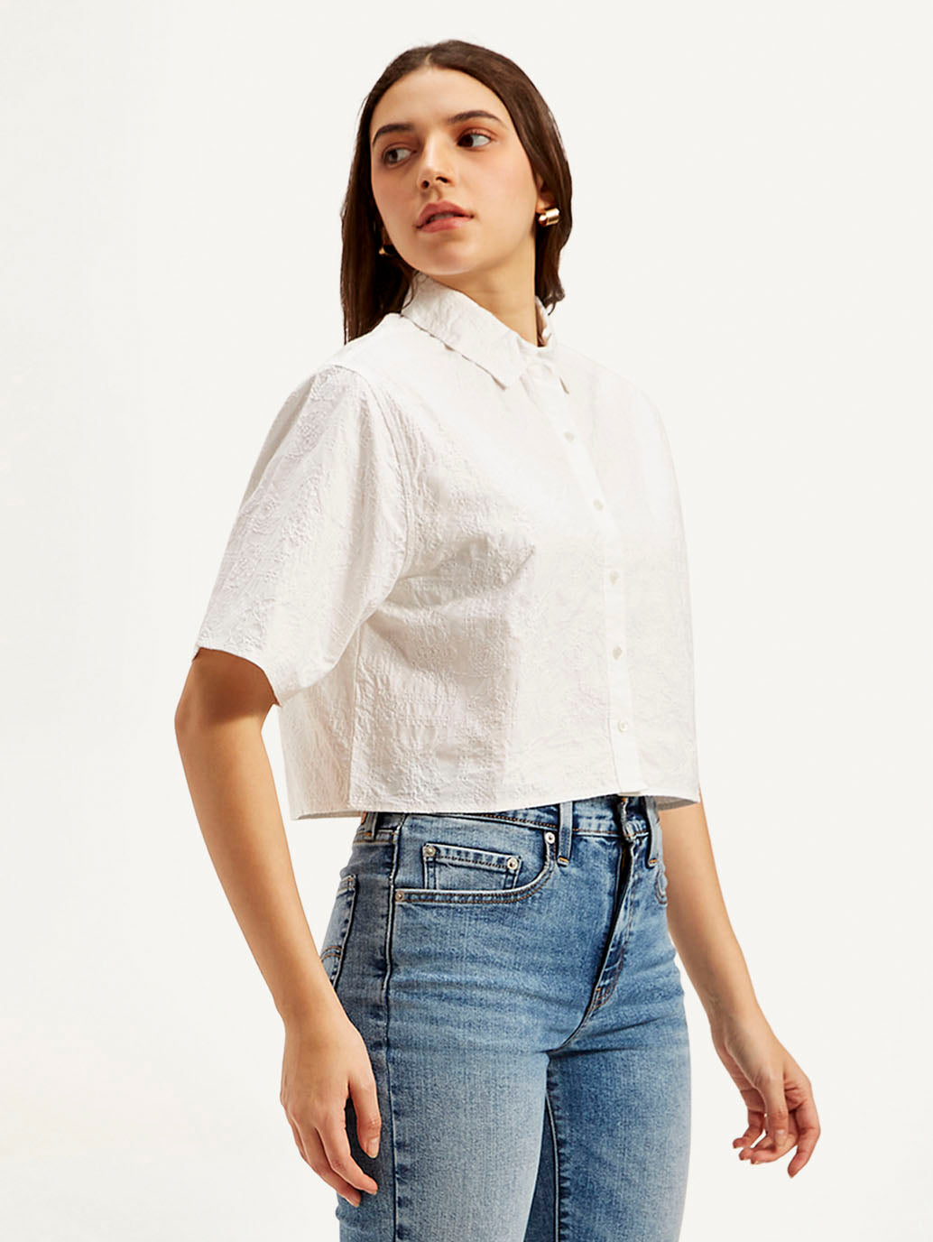 Women's Textured Spread Collar Shirt - Side View