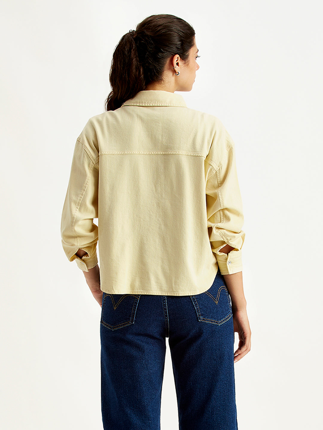 Women's Solid Regular Fit Denim Shirt - Back View