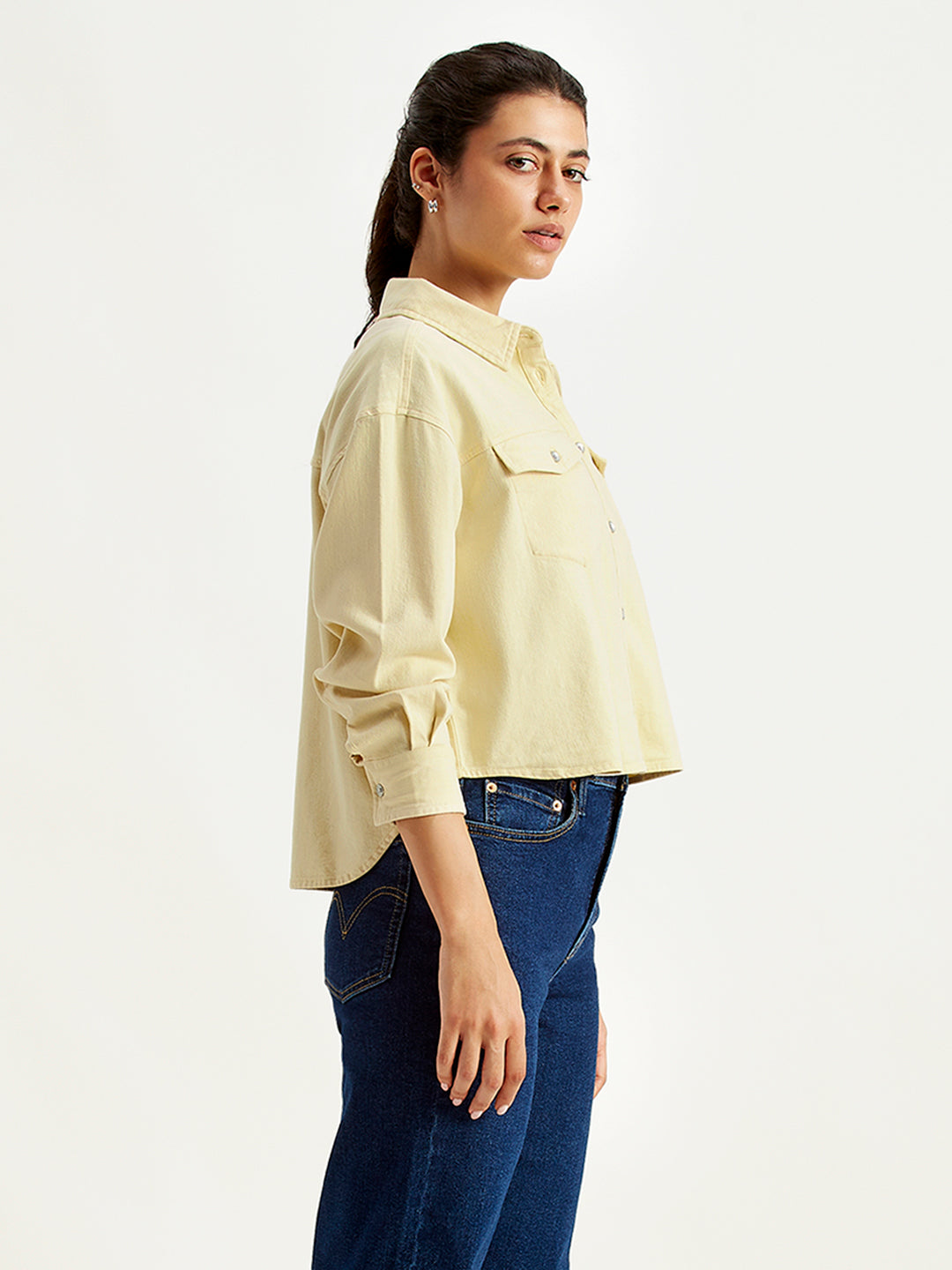 Women's Solid Regular Fit Denim Shirt - Side View