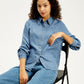 Women's Solid Regular Fit Denim Shirt - Elevated View