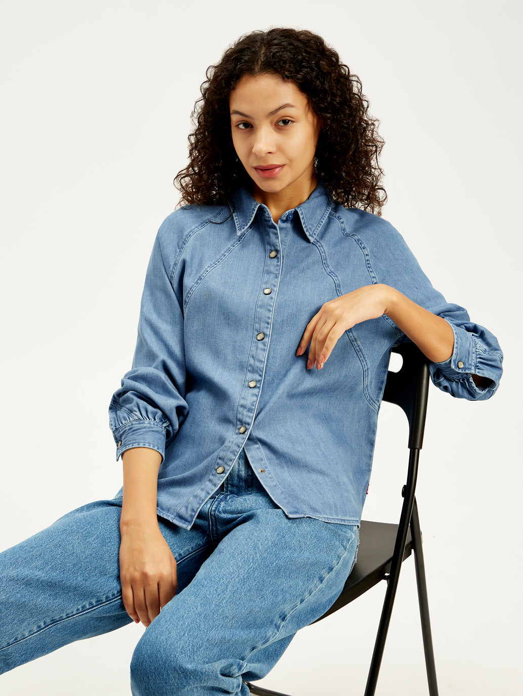 Women's Solid Regular Fit Denim Shirt - Elevated View