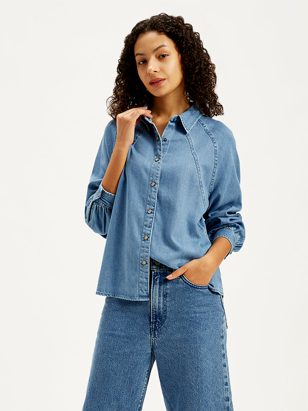 Women's Solid Regular Fit Denim Shirt - Styleshot View
