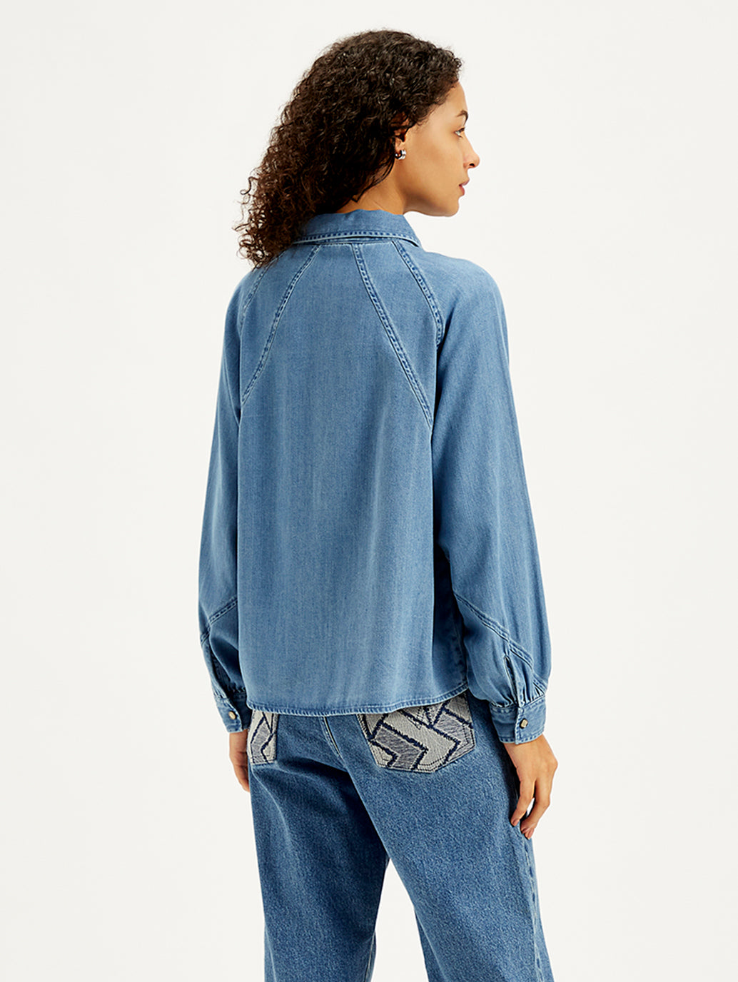 Women's Solid Regular Fit Denim Shirt - Back View