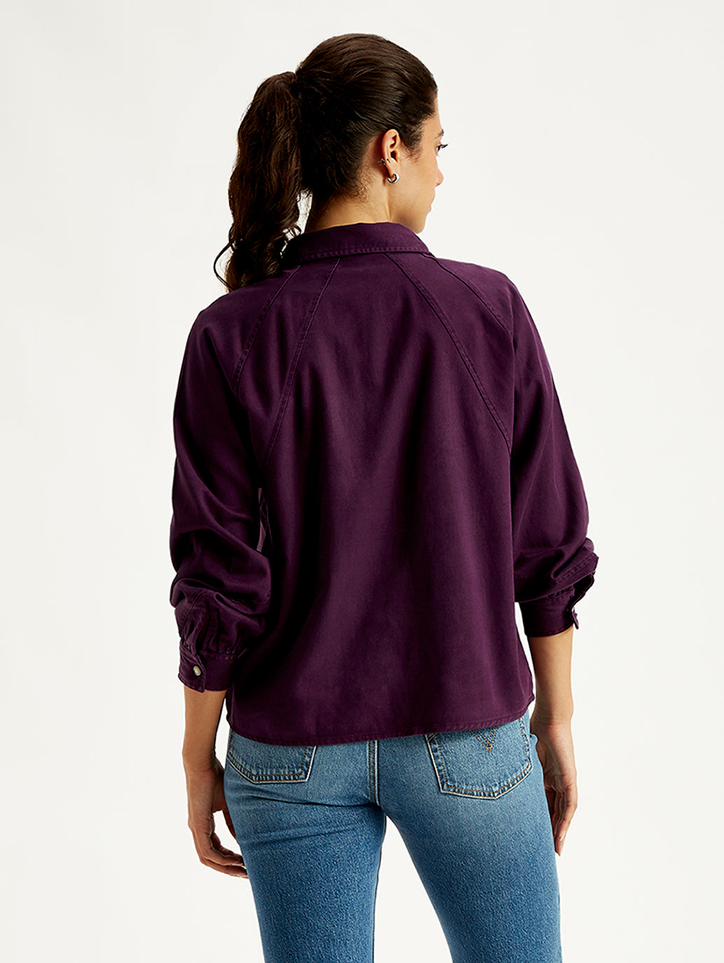 Women's Solid Relaxed Fit Denim Shirt - Back View