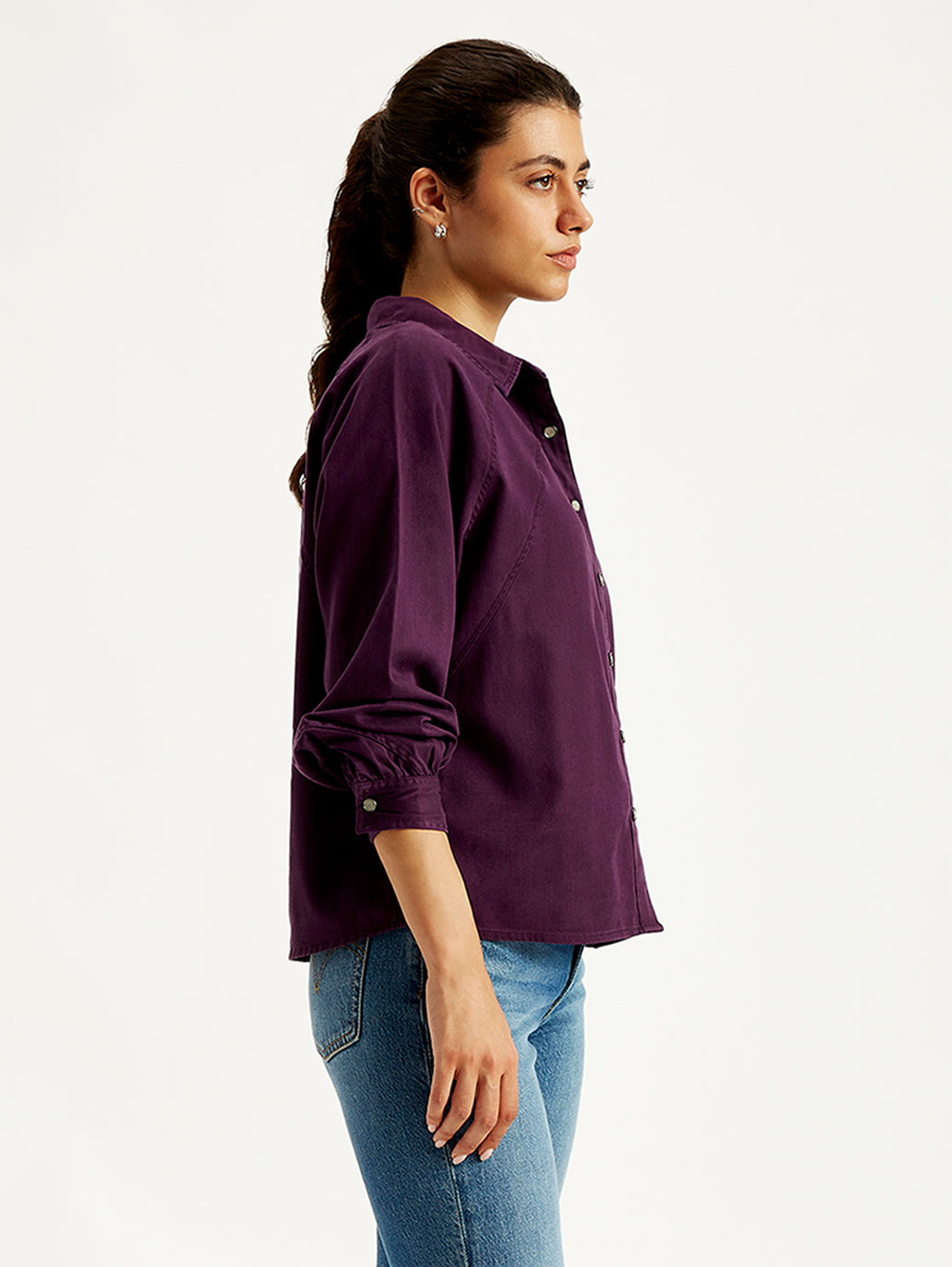 Women's Solid Relaxed Fit Denim Shirt - Side View