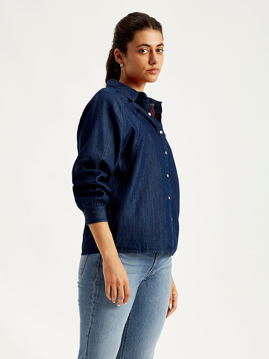 Women's Solid Regular Fit Denim Shirt - Side View