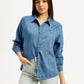 Women's Solid Spread Collar Denim Shirt - Styleshot View