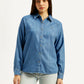 Women's Solid Spread Collar Denim Shirt - Front View
