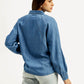 Women's Solid Spread Collar Denim Shirt - Back View