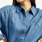 Women's Solid Spread Collar Denim Shirt - Detail View