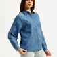 Women's Solid Spread Collar Denim Shirt - Side View