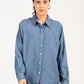 Women's Solid Blue Spread Collar Denim Shirt - front View