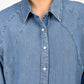Women's Solid Blue Spread Collar Denim Shirt - detail View