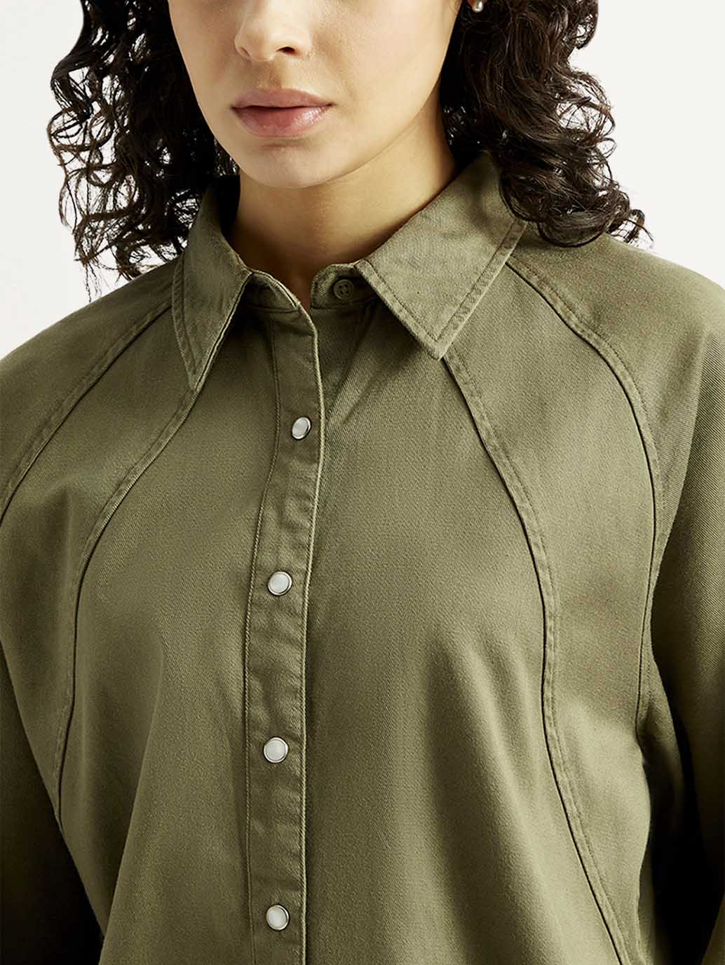 Women's Solid Spread Collar Shirt - Detail View