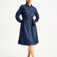 Women's Solid Indigo Spread Collar Shirt Denim Dress - Front View
