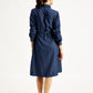 Women's Solid Indigo Spread Collar Shirt Denim Dress - Back View