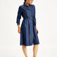Women's Solid Indigo Spread Collar Shirt Denim Dress - Side View