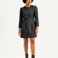Women's Solid Black Round Neck Denim Dress - Front View