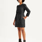 Women's Solid Black Round Neck Denim Dress - Side View