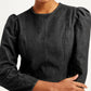 Women's Solid Black Round Neck Denim Dress - Detail View