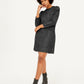 Women's Solid Black Round Neck Denim Dress - Styleshot View