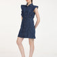 Women's Solid Blue Spread Collar Denim Dress - RightSide View