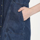 Women's Solid Blue Spread Collar Denim Dress - 6 View