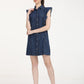 Women's Solid Blue Spread Collar Denim Dress - 7 View